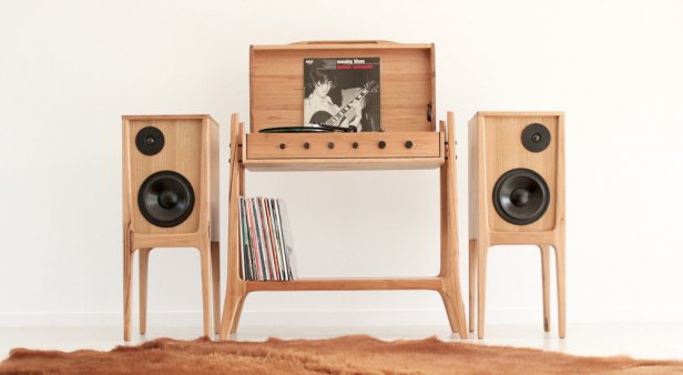 Gather around and listen to records on a sleek audio unit from Fort Kingsley