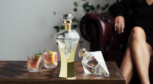 Bougie up your bar cart with a crystal-shaped bottle of Elegance Vodka