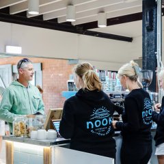 Stop by the new-look Nook Espresso at the entrance of the Old Burleigh Theatre Arcade